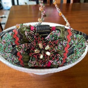 Pritzi embellished handbag. Preowned. Black/gold base with multicolored beads.